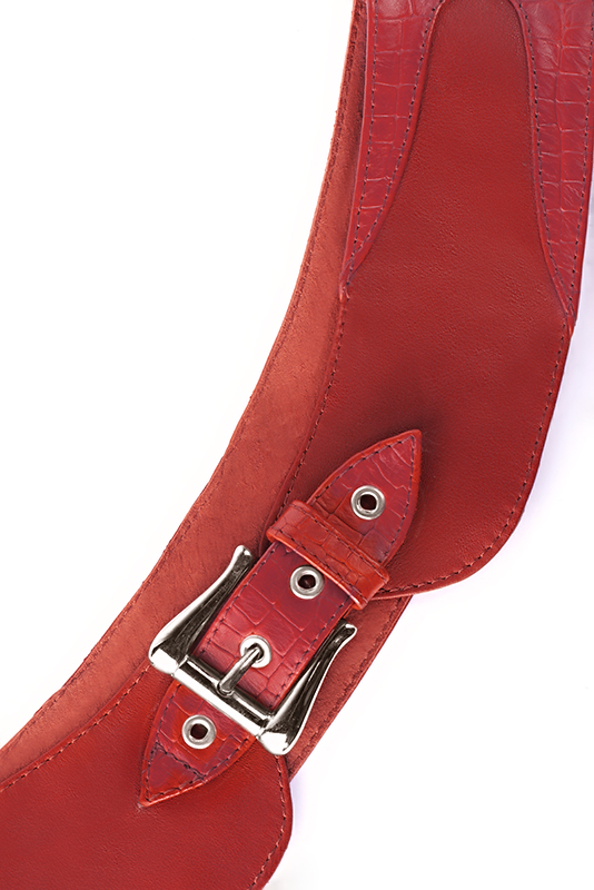 Scarlet red women's dress belt, matching pumps and bags. Made to measure. Top view - Florence KOOIJMAN